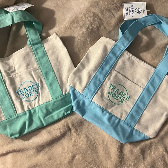 Trader Joe's Canvas Tote Bags in Teal and Light Blue - Picture 1 of 1
